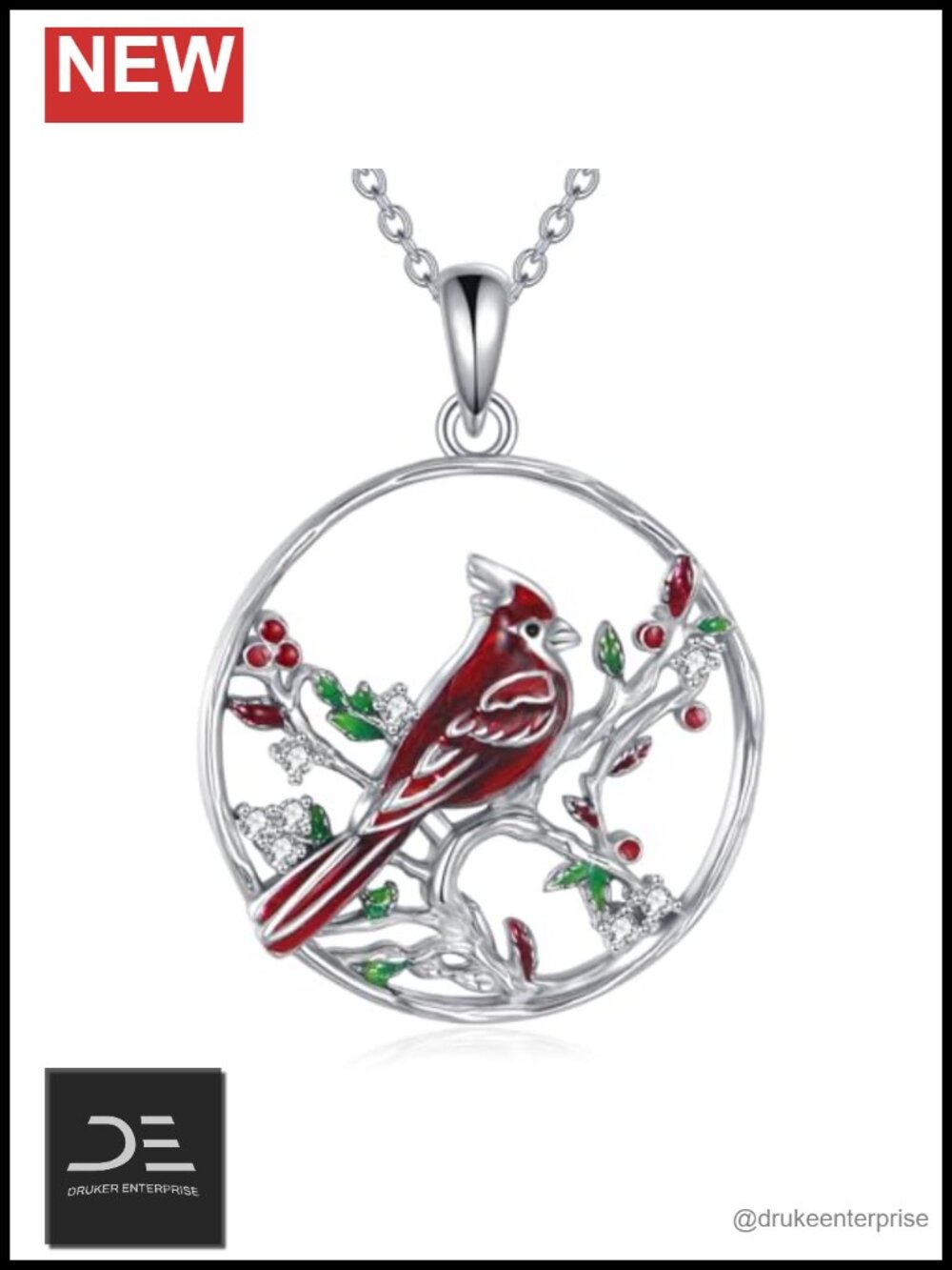 Cardinal Pendant Necklace Sterling Silver Cute Bird Animal Memorial Jewelry Gift